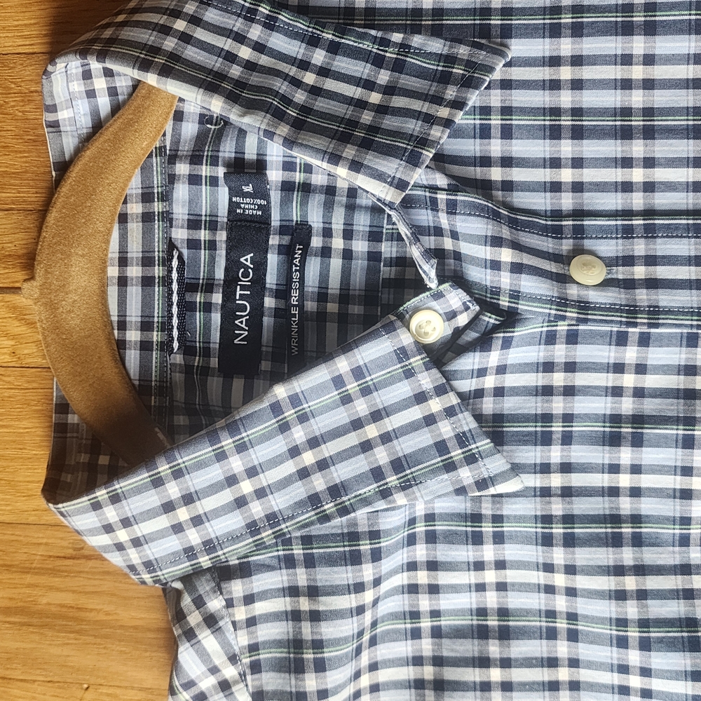 Nautica Blue and White Casual Button Down Shirt